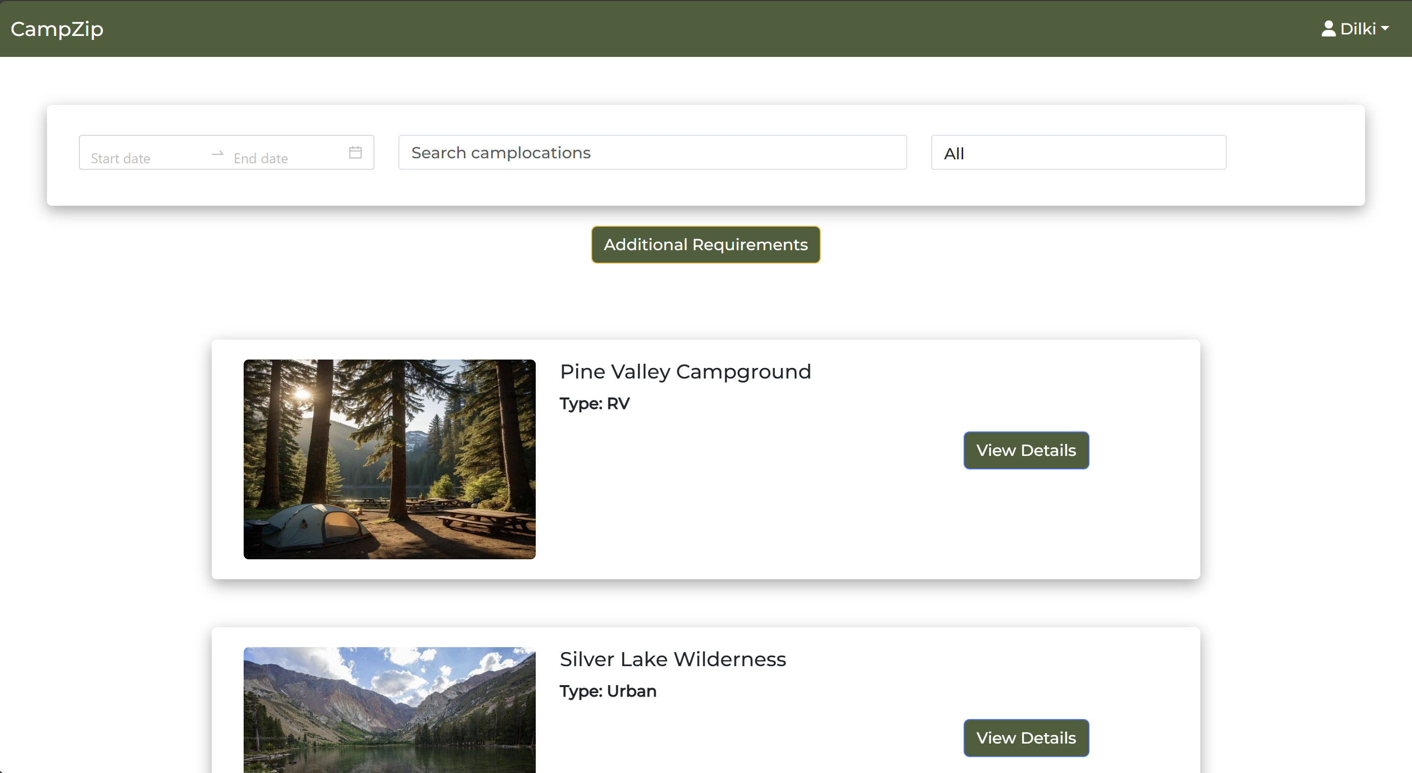 CampZip - Online Camp Location Booking System
